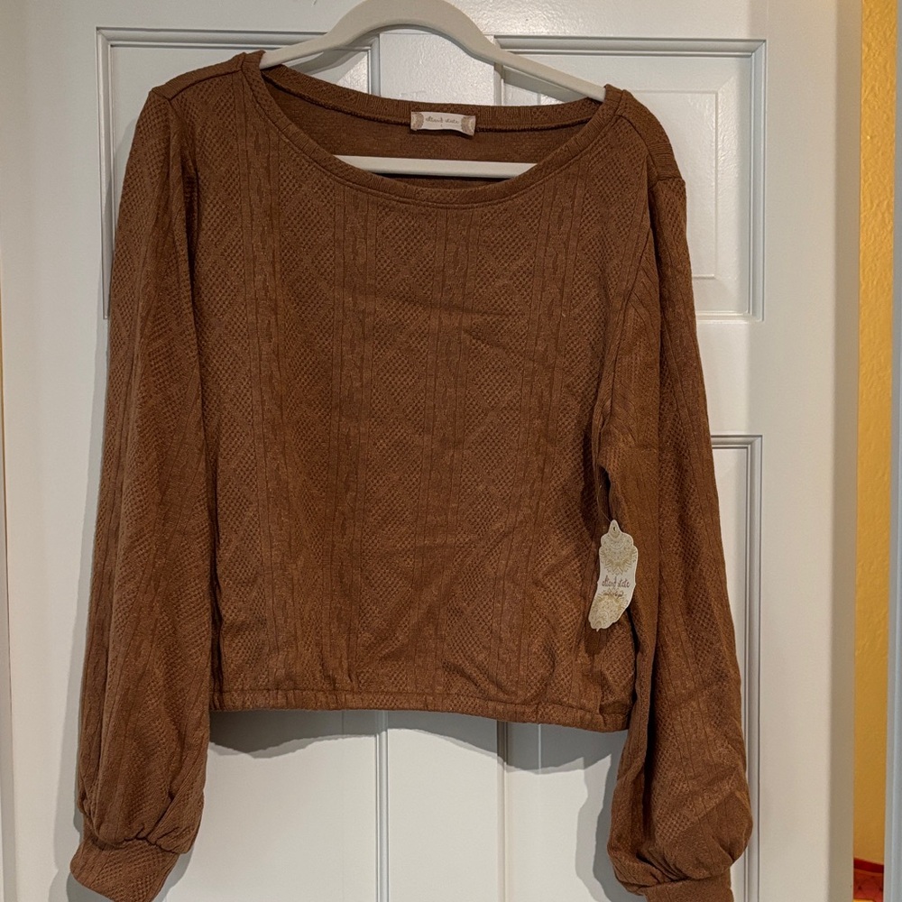 Altar'd State Warm Brown Textured Dressy Sweatshirt